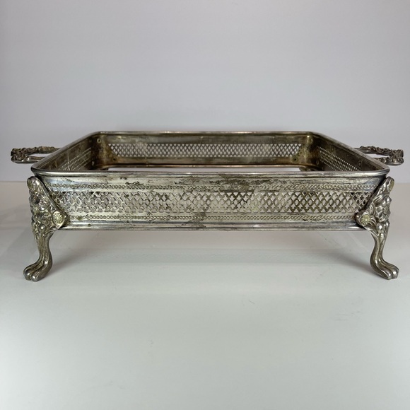 Vintage silver plated metal casserole dish holder chafing dish frame stand - Picture 4 of 16